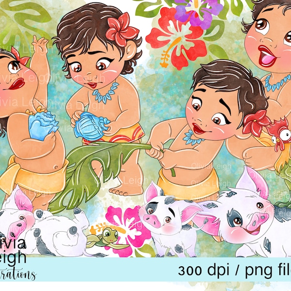 Set Of Baby Princess Moana Clipart PNG Files DIGITAL DOWNLOAD Printable