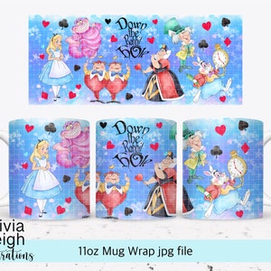 Alice In Wonderland Sublimation mug Wrap PNG File For 11oz Mug DIGITAL DOWNLOAD Tumbler Cup Design.