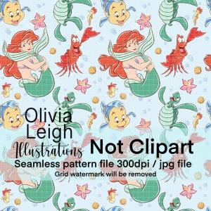 Princess Ariel, the Little Mermaid Seamless Pattern. Digital Paper ...