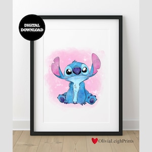 Lilo e Stitch aquarela quarto infantil impressão-arte de parede-presente-berçário instantâneo DOWNLOAD DIGITAL para impressão