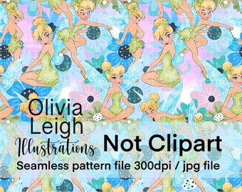 Księżniczka Wróżka Dzwoneczek Bezszwowy Powtarzalny Wzór. Papier Cyfrowy. POBIERANIE CYFROWE Do Wydruku