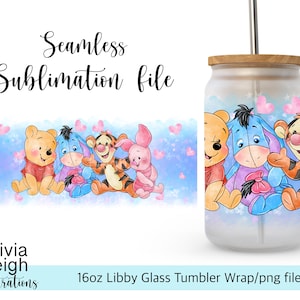 Baby Winnie The Pooh And Friends Baby Sublimation Wrap PNG File DIGITAL DOWNLOAD 16oz Glass Tumbler Design