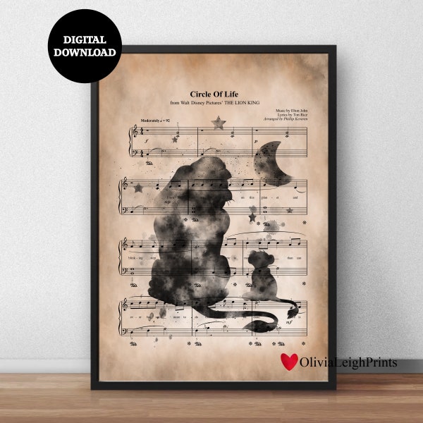 The Lion King Music Sheet Print-Wall Art-Gift-Nursery DIGITAL DOWNLOAD Printable