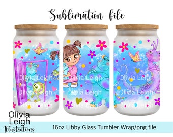 Cute Monster Sublimation Wrap PNG File DIGITAL DOWNLOAD 16oz Glass Tumbler Design Uv-dtf Printable