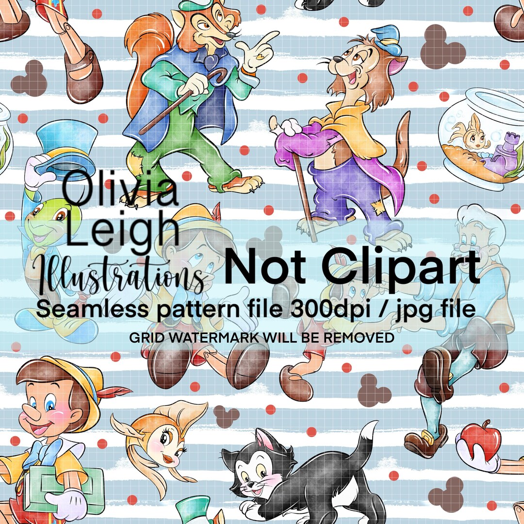 Pattern For Pinocchio Overalls Pinocchio, Seamless Repeat Pattern. Digital Paper. Hand Drawn DIGITAL ...