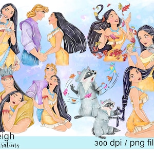 Set Of Pocahontas Clipart PNG Files DIGITAL DOWNLOAD Printable