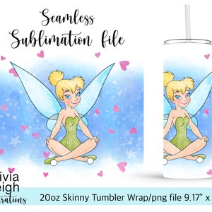 Princess Tinkerbell Sublimation Design Wrap PNG File DIGITAL DOWNLOAD 20oz Skinny Tumbler Design