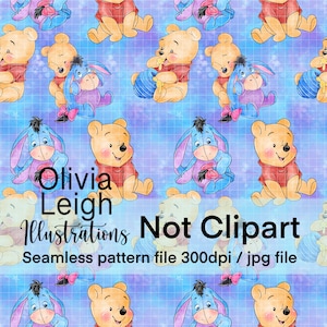 Cute Baby Winnie The Pooh And Eeyore Seamless Pattern. Digital Paper. DIGITAL DOWNLOAD  Printable