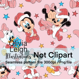 Cute Mickey Mouse And Friends Christmas Seamless Repeat Pattern. Larger Scale Digital Paper. DIGITAL DOWNLOAD