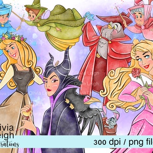 Prinzessin Aurora Dornröschen, gute Feen, maleficent niedlichen Clipart-Set PNG-Dateien DIGITAL DOWNLOAD Printable