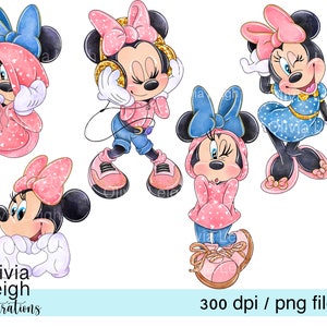 Conjunto de archivos PNG lindos con estampado de corazón de Minnie Mouse para descarga digital imprimible para niños.