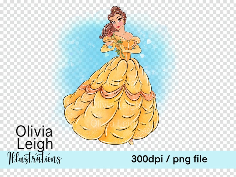 Princess Belle Beauty and the Beast Cute Clipart PNG Files DIGITAL ...