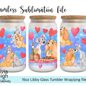 Cute Lady and the Tramp Seamless PNG File DIGITAL DOWNLOAD 16oz Glass ...