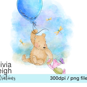 Winnie The Pooh Classic, Pooh Bear, Piglet, Cute Clipart PNG Files DIGITAL DOWNLOAD Printable