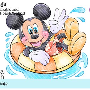 Archivos PNG de Mickey Summertime Pool dibujados a mano DESCARGA DIGITAL Imprimible Uvdtf