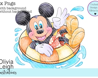 Mickey Summertime Pool PNG Files Hand Drawn DIGITAL DOWNLOAD Printable Uvdtf