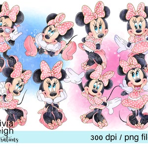 Ensemble de fichiers Clipart PNG mignon Minnie Mouse rose TÉLÉCHARGEMENT NUMÉRIQUE Imprimable par sublimation pour enfants