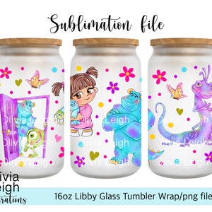 Cute Monster Sublimation Wrap PNG File DIGITAL DOWNLOAD 16oz Glass Tumbler Design Uv-dtf Printable