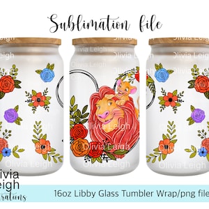 The Lion King Cup Wrap Png File DIGITAL DOWNLOAD 16oz Glass Tumbler Design For UVDTF printing.