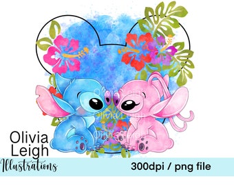 Stitch And Angel Cute Clipart Sublimation PNG Files DIGITAL DOWNLOAD Printable