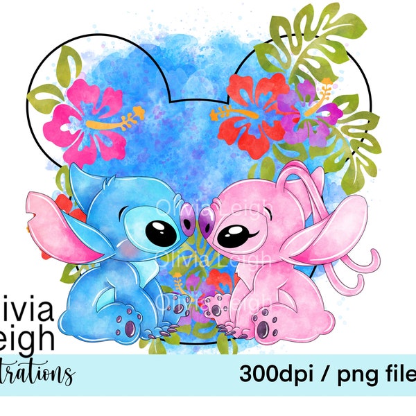 Stitch en Angel schattige clipart sublimatie PNG-bestanden digitale DOWNLOAD afdrukbare