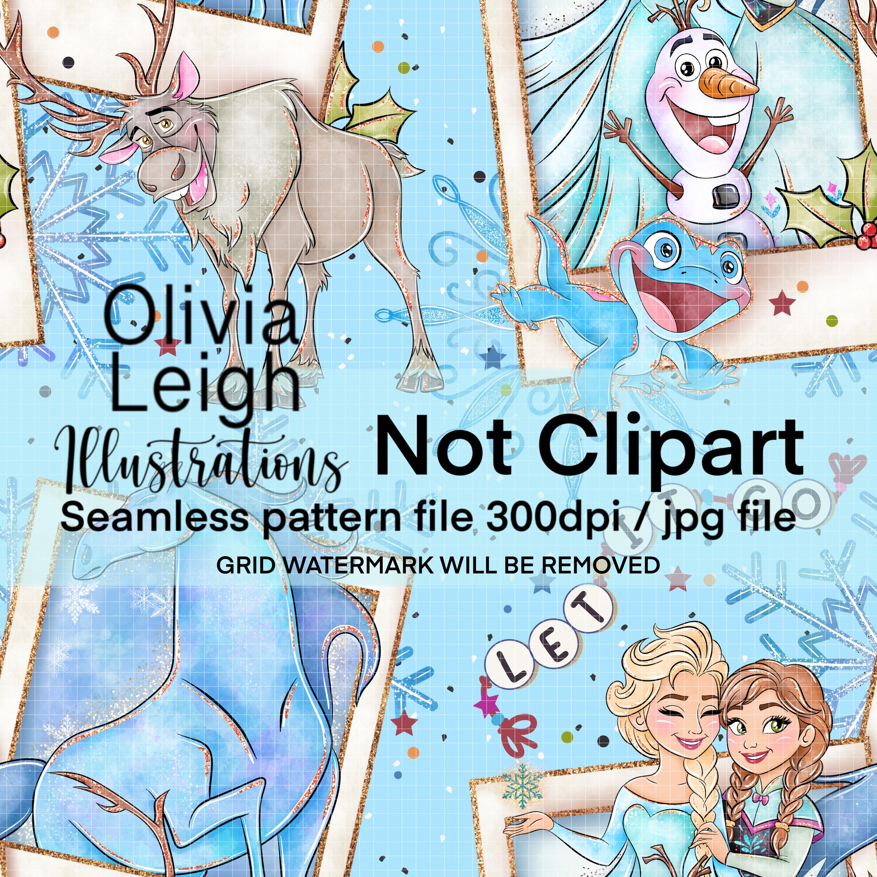 Elsa Repeating Pattern Princess Elsa and Anna, Frozen, Olaf, Christmas Seamless Repeat Pattern ...