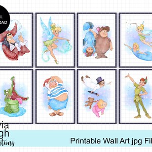 Set di 8 stampe ad acquerello di Peter Pan. Arte murale stampabile-regalo-asilo nido DOWNLOAD DIGITALE. Non verranno inviati articoli fisici. immagine 1