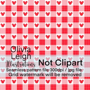 May include: Red and white checkered pattern with white mouse head silhouettes. The image includes the text "Olivia Leigh Illustrations Not Clipart" and details about the file type.