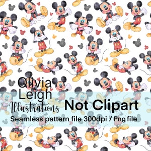 Lindo patrón sin costuras de Mickey Mouse. Papel digital. DESCARGA DIGITAL. Imprimible para niños.