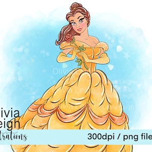 Princess Belle Beauty And The Beast Cute Clipart PNG Files DIGITAL DOWNLOAD Sublimation Printable