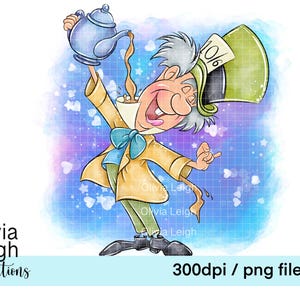 Słodka Alicja w Krainie Czarów, Szalony Kapelusznik, Clipart Sublimacja PNG Pliki CYFROWE POBIERANIE Do Wydruku