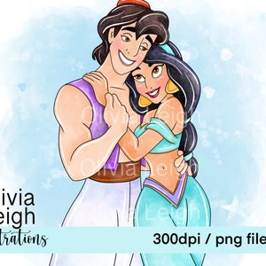 Princess Jasmine And Aladdin Cute Clipart PNG Files DIGITAL DOWNLOAD  Printable