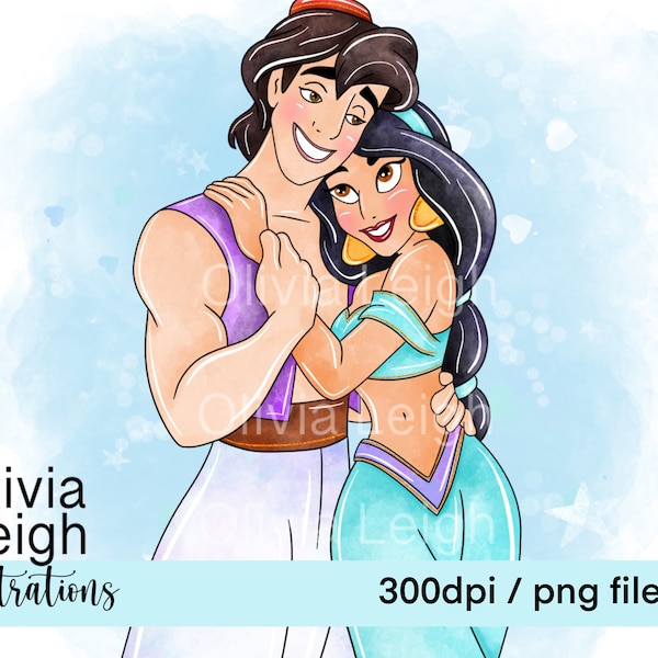 Princess Jasmine And Aladdin Cute Clipart PNG Files DIGITAL DOWNLOAD Commercial Use Printable