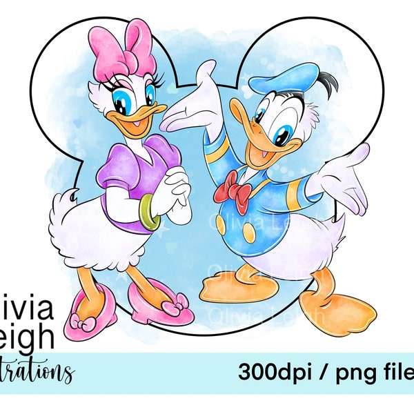 Paperino e Paperina carina Clipart sublimazione file PNG DOWNLOAD DIGITALE stampabile per bambini