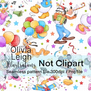 Cute Mickey, Minnie And Friends Party Repeat Seamless Pattern. Digital Paper. DIGITAL DOWNLOAD Printable