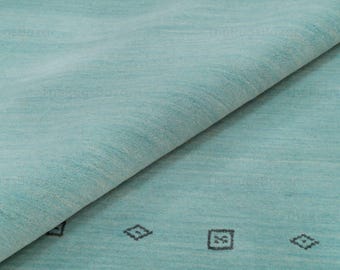 Handwoven Aqua Blue Gabbeh Wool Rug Minimal Tribal Border Design Handmade Modern Wool Area Rug for Living Room Bedroom