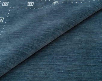 Handwoven Blue Gabbeh Wool Rug Minimal Border Design Handmade Wool Area Rug for Living Room Bedroom Modern Interiors