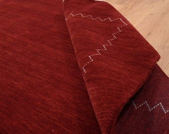 Tappeto Gabbeh in lana rossa intrecciata a mano, con bordo a zigzag minimale, solido, fatto a mano, moderno, per soggiorno, camera da letto