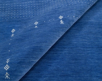 Handwoven Blue Gabbeh Wool Rug Minimal Tribal Motif Handmade Modern Area Rug For Living Room Bedroom