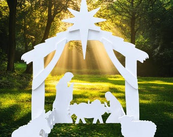 4ft Outdoor Nativity Scene, Waterproof, Weather-Resistant, Christmas Holy Decor Family Yard PVC Nativity Set