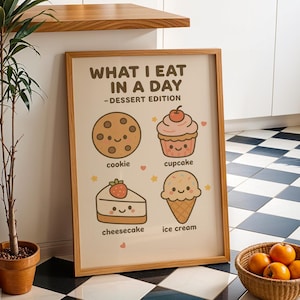 Kawaii Essen Doodle Druck, Dessert Edition (Digitaler Download)