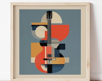 Mid-Century Guitar Poster, Abstract Music Art, Bauhaus Style Guitar Decor (Digital Download)