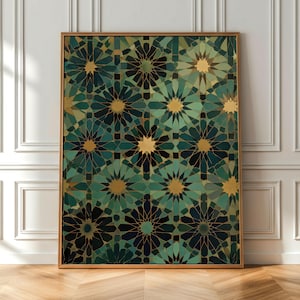 Art mural mosaïque géométrique bleu patiné, décoration marocaine (téléchargement numérique)