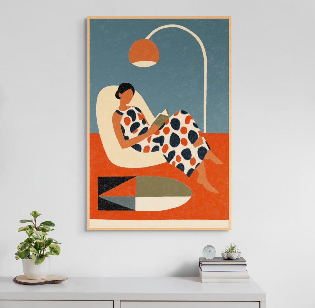 Mid Century Modern Wall Art Print, Abstract Woman Reading Poster ...