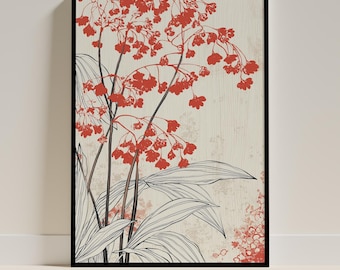 Wabi Sabi Botanische Wandkunst, Japandi Aquarell Blumendruck, Minimalistische Natur Dekoration, Digital Download
