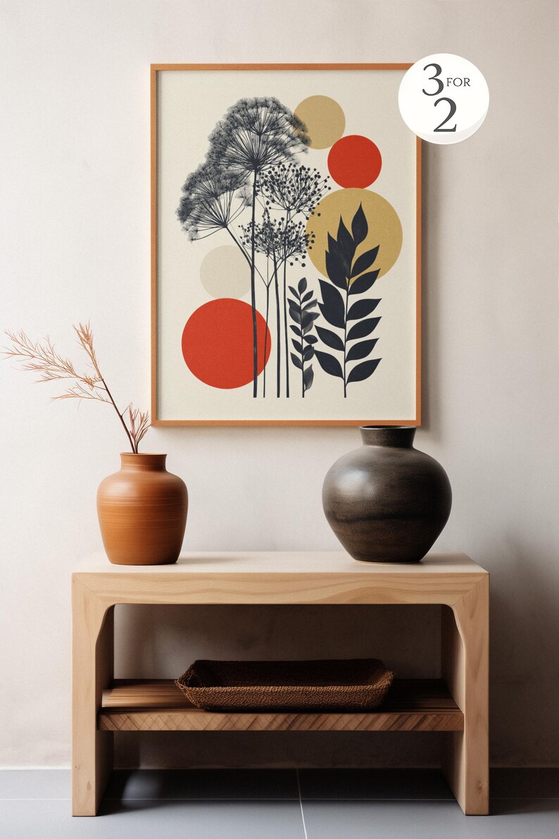 Mid Century Modern Botanical Wall Art, Abstract Autumn Floral Print ...