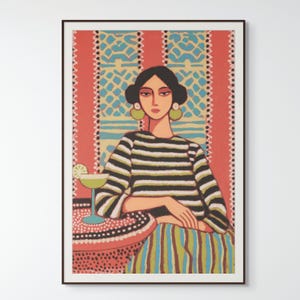 Woman In Stripes Art Print, Abstract  Illustration, Digital Download Poster
