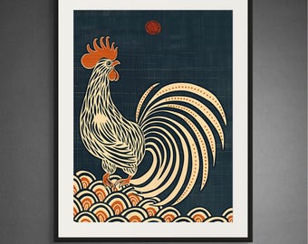 Kunstdruck zum Jahr des Hahns, Dekoration mit chinesischen Tierkreiszeichen, Dekoration zum chinesischen Neujahr (Digitaler Download)