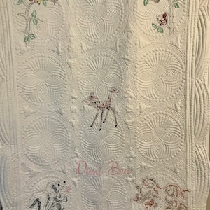 Bambi Baby Heirloom Quilt Embroidered with Vintage Bambi Designs