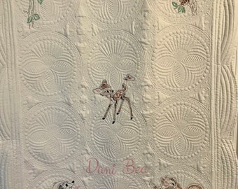 Bambi Baby Heirloom Quilt Embroidered with Vintage Bambi Designs
